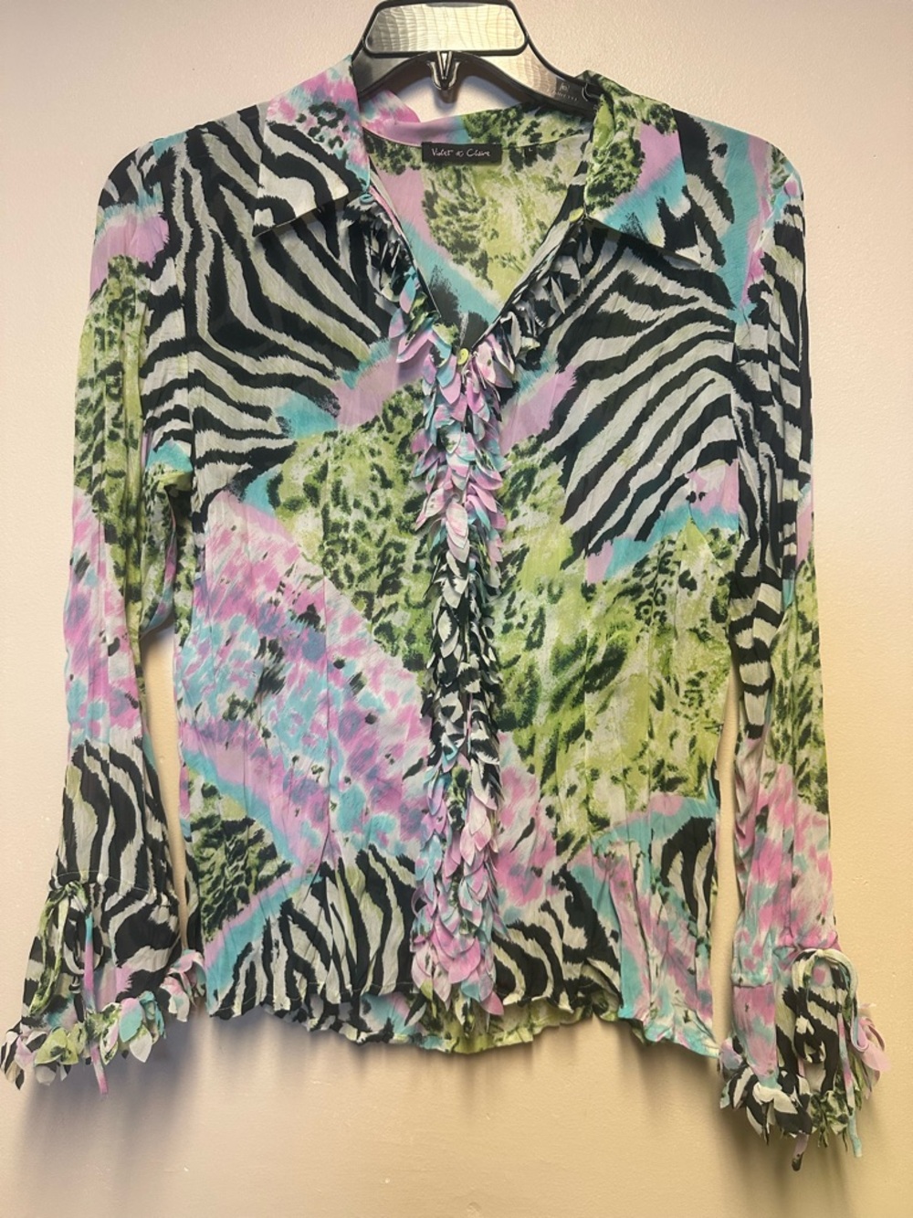 Violet & Claire‎ Pastel Multicolor Zebra-Print Ruffle Blouse